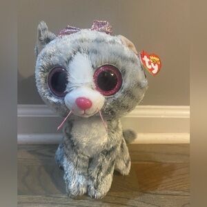 Ty‎ Silk Beanie Boos Kiki The Cat Gray Striped Glitter Eyes